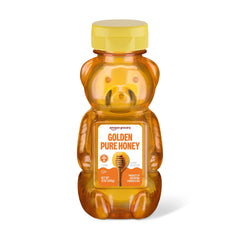 Amazon Grocery Golden Pure Honey 12oz bottle front for versatile breakfast use.