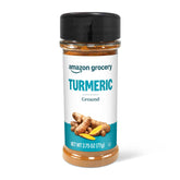 Amazon Grocery ground turmeric bottle on kitchen counter for easy daily use