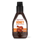 Amazon Grocery Honey BBQ Sauce bottle front, ready to boost grilled meals with sweet smoke.