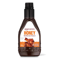 Amazon Grocery Honey BBQ Sauce bottle front, ready to boost grilled meals with sweet smoke.