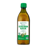Amazon Grocery Organic Olive Oil bottle with 16.9 oz, smooth pour for dressings.