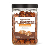 Amazon Grocery peanut butter filled pretzels front view, great for sharing at parties.