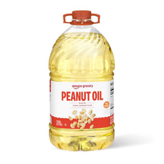 Amazon Grocery peanut oil 128-oz bottle front view for versatile cooking.