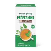 Amazon Grocery peppermint tea bags in a box for a quick, refreshing break.