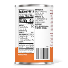 Amazon Grocery pumpkin purée label detail showing 100% pumpkin.