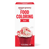 Amazon Grocery red food coloring 1oz bottle on shelf for baking.