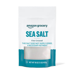 Amazon Grocery sea salt fine ground in a resealable bag for fresh flavor.