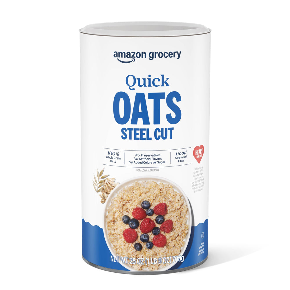 Amazon Grocery steel cut oats 25oz container ready for pantry staple use