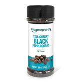 Amazon Grocery Tellicherry whole peppercorns bottle enhances savory meals.