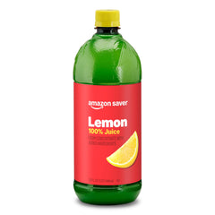 Amazon Saver lemon juice bottle on a kitchen counter, ideal for dressings and marinades.