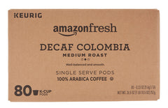 AmazonFresh decaf Colombia pods emphasize cocoa and citrus notes for a rich cup.