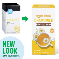 Amazon Grocery chamomile tea box packaging with clear labeling