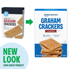 Plate with Amazon Grocery Cinnamon Graham Crackers and milk for a quick snack.