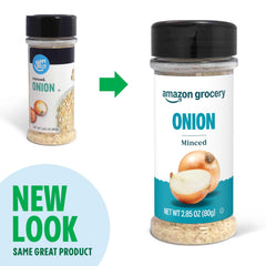 Amazon Grocery minced onion bottle label details highlight ingredients.