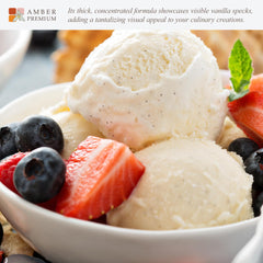 Amber Premium Vanilla Paste in a baking setup shows glossy paste texture.