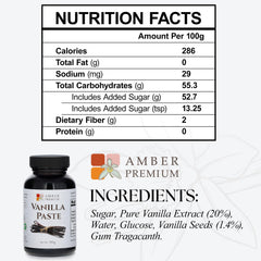 Amber Premium Vanilla Paste with vanilla beans highlights specks for vivid desserts.