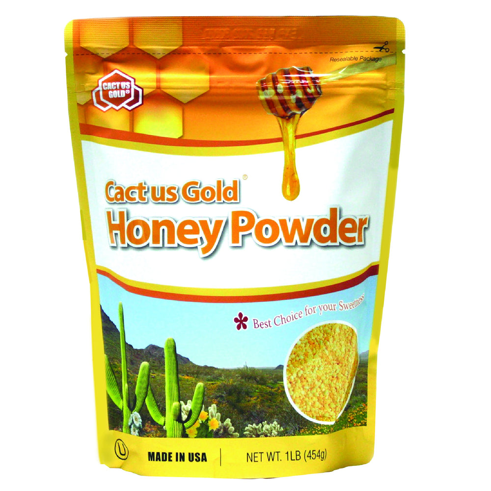 American Bio Center Cactus Gold Honey Powder bottle, natural sweetener for beverages and baking.