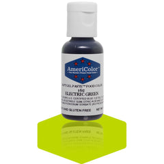 AmeriColor Electric Green gel paste colors frosting evenly for vibrant cupcakes.