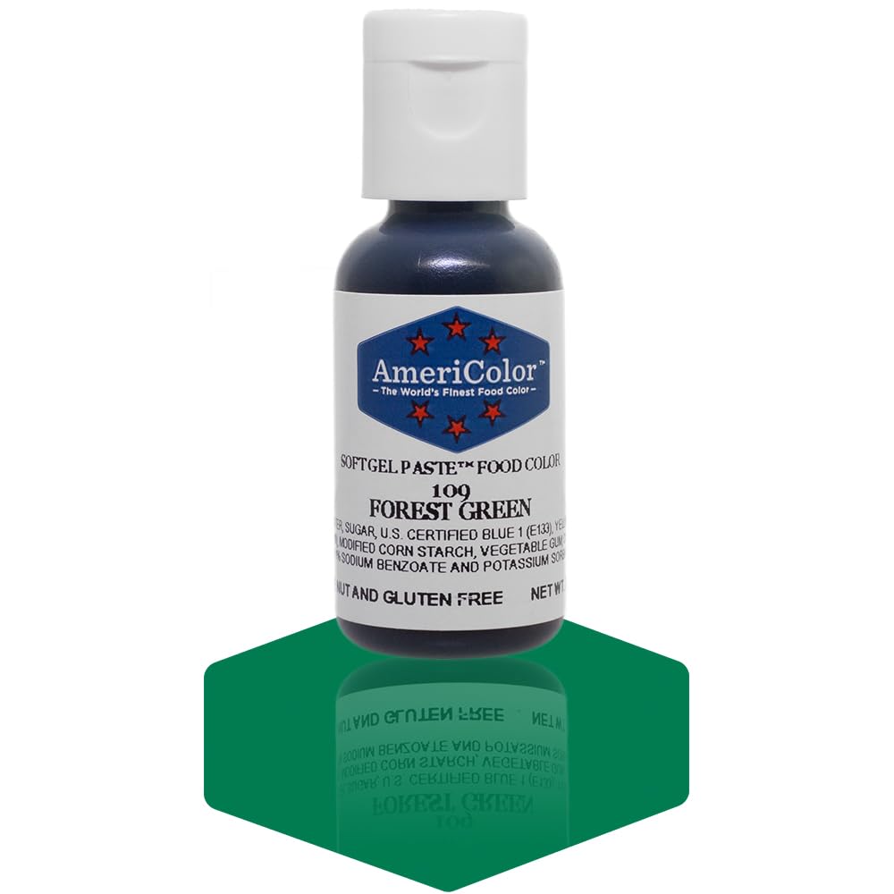 AmeriColor Forest Green soft gel paste bottle for precise color drops.