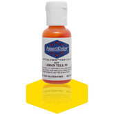 Americolor Soft Gel Paste Lemon Yellow bottle showing vibrant, consistent color