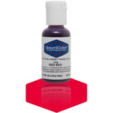 Americolor Soft Gel Paste Red bottle delivers vibrant color for consistent frosting.