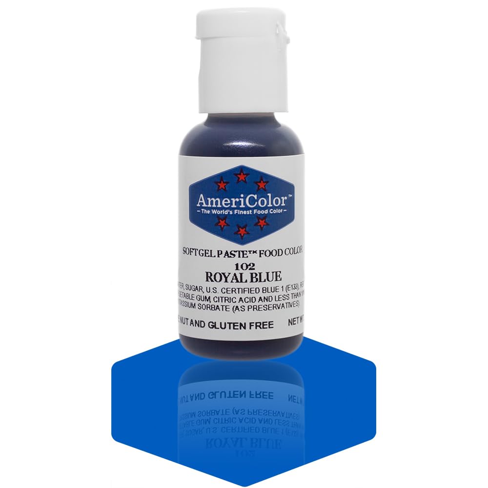 AmeriColor Royal Blue Soft Gel Paste bottle with flip-top cap for precise dispensing