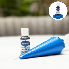 AmeriColor Royal Blue Soft Gel Paste pour-spout enables controlled drops for consistent shades