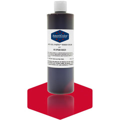 AmeriColor Super Red bottle closeup shows vivid color payoff for baked goods
