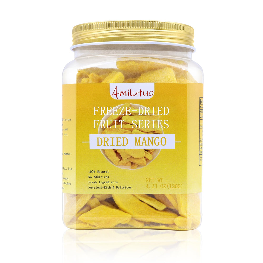 Amilutuo freeze-dried mango in a jar—convenient on-the-go snack.