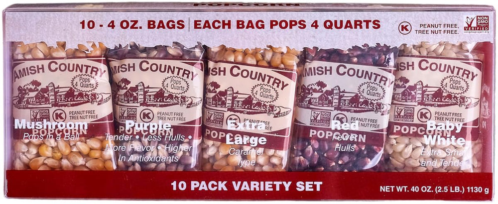 Amish Country Popcorn 10-pack gift set displayed for sharing and gifting