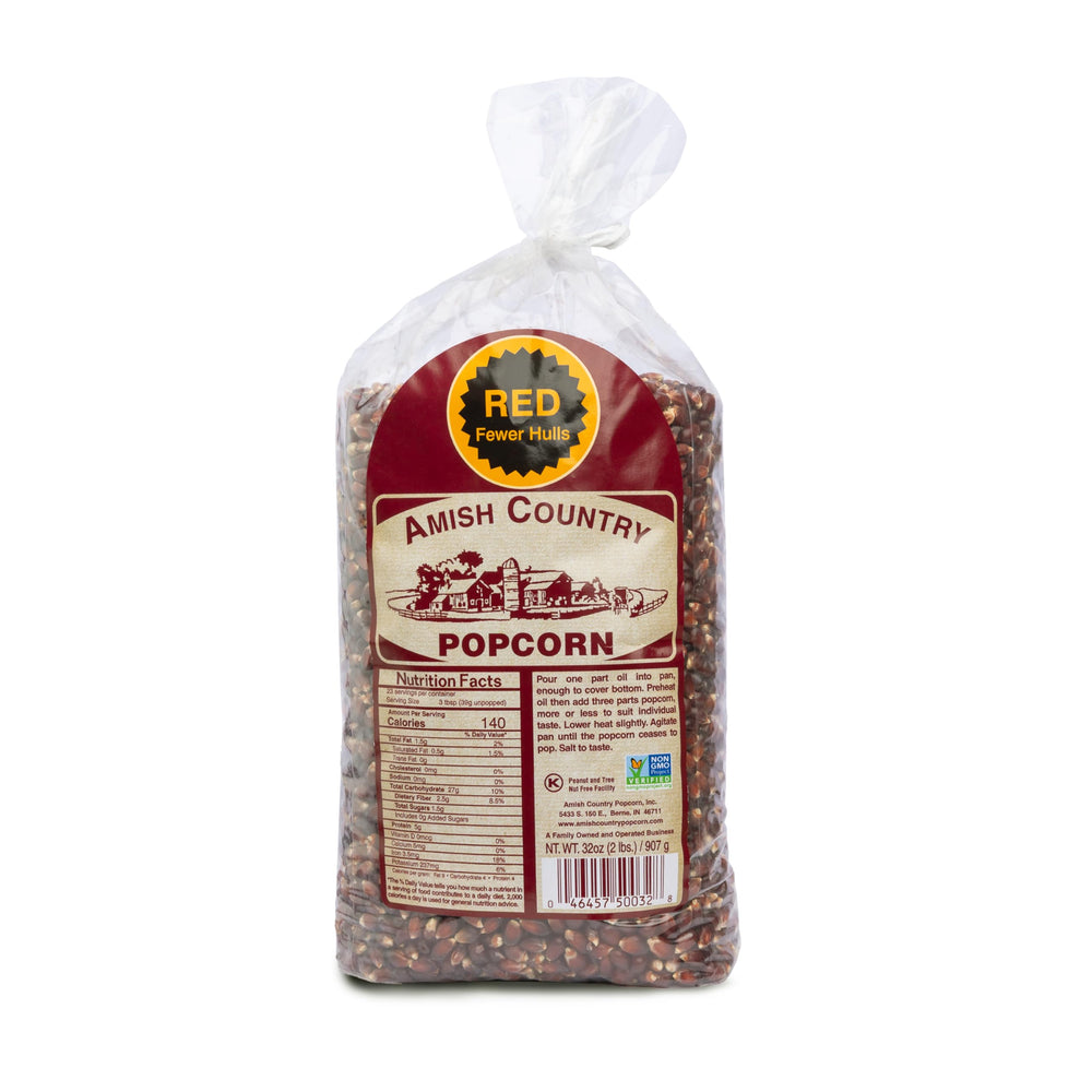 Amish Country Popcorn bag front red kernels – ideal gluten free snack