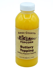 Amish Country Popcorn Buttery Topping jar top view highlighting rich flavor for popcorn.