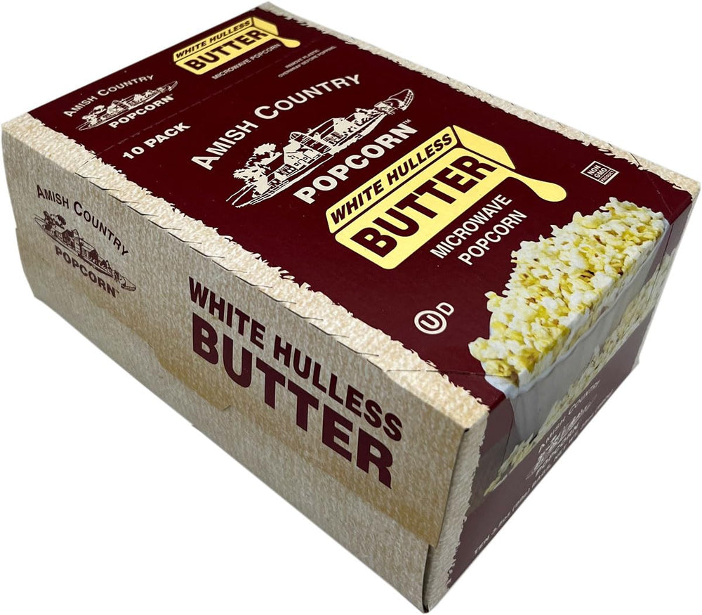Amish Country Popcorn medium white butter packaging ready for quick snacking.