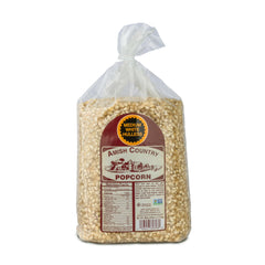 Amish Country Popcorn medium white kernels in a 6 lb bag ready for home popping.