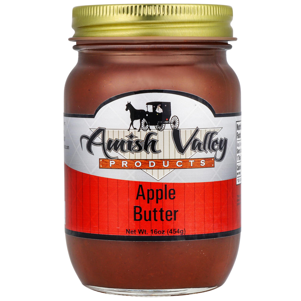 Amish Valley Apple Butter jar close-up, rich texture ideal for toast.