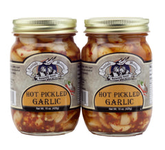 Amish Wedding hot-pickled garlic jar 1 adds tangy heat to appetizers.