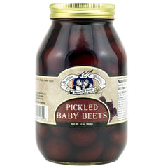 Amish Wedding pickled baby beets jars on display with brine in view
