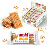 Amki Sesame Snaps original close-up shows crisp sesame texture for snacking.