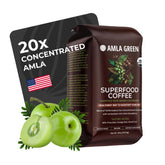 Amla Green organic ground coffee bag emphasizes premium packaging for daily use