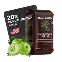 Amla Green organic ground coffee bag emphasizes premium packaging for daily use