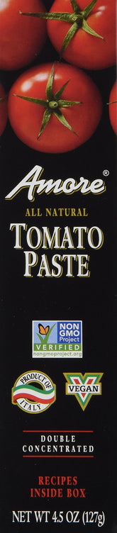 Amore tomato paste tube pouring to highlight authentic Italian flavor for sauces