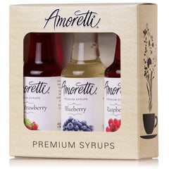 Amoretti Berry 3-Pack Wild Strawberry syrup bottle ready for beverages and desserts