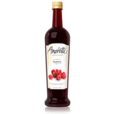 Amoretti Raspberry Syrup bottle close-up for cocktails and desserts.