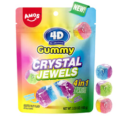 Amos 4D Crystal Jewels gummy with crunchy exterior and chewy center for snacking