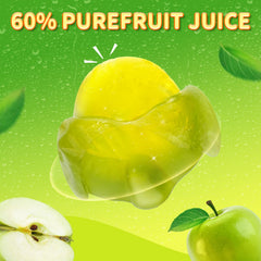 Close-up of vibrant green apple gummies with real juice flavor.