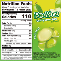 Close-up of vibrant green apple gummies with real juice flavor.