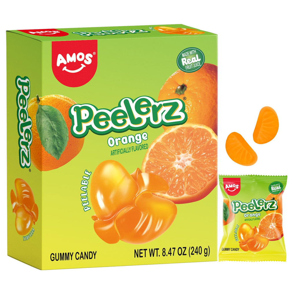 AMOS Peelerz orange candy peel reveals chewy center for playful snacking