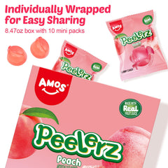 AMOS Peelerz Peach Candy is gluten-free and fat-free for lighter snacking