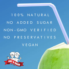 Pour of Amy & Brian coconut water showing crisp, lightly sweet hydration.