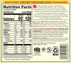 Close-up of Amy's label showing organic, vegan certifications